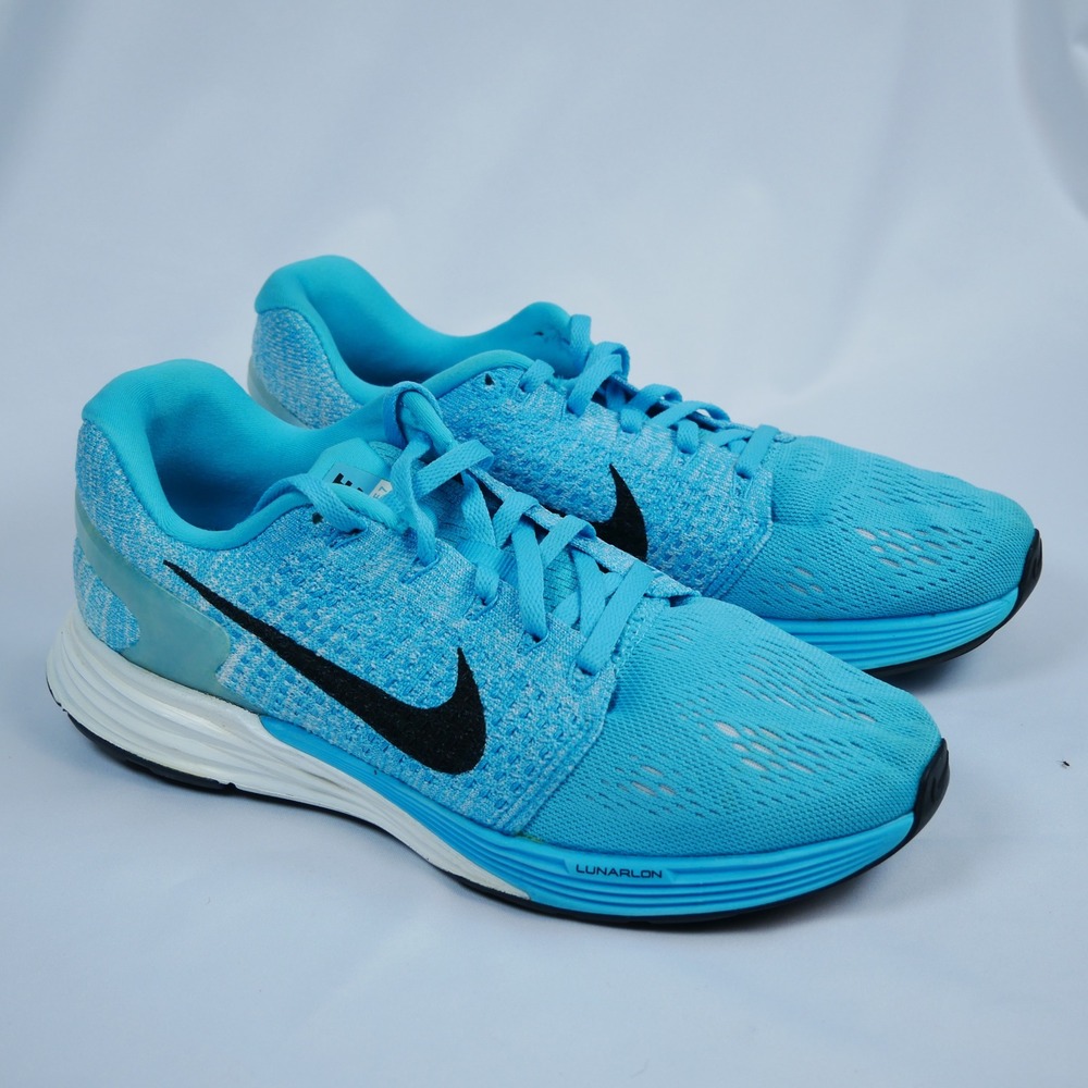 Nike Lunarglide 7 Blue Running Shoes Womens 8 Flyknit Lunarlon 747356-401